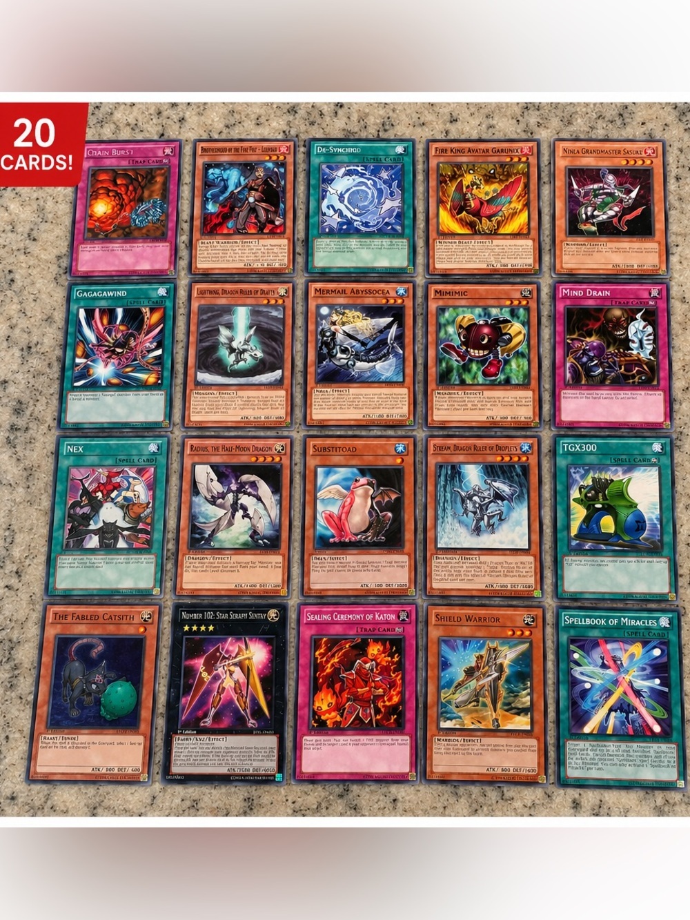 20pc Yu-Gi-Oh! Trading Card Lot - Multicolor Booster Selection YGO1